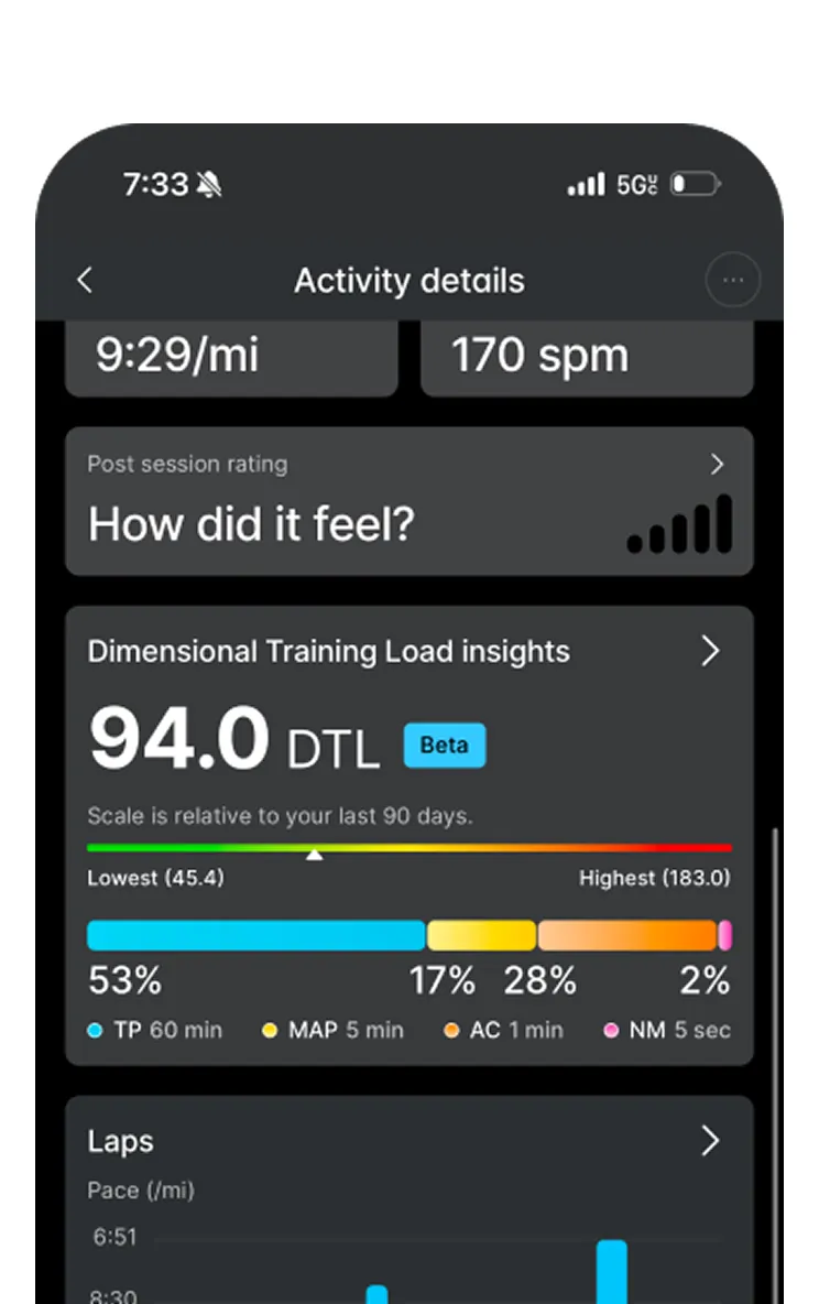 Dimensional Training Load App Screen