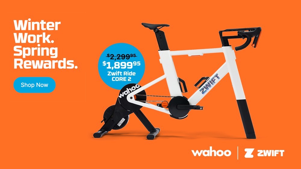 Wahoo KICKR CORE 2 smart trainer bundled with the Zwift Ride frame