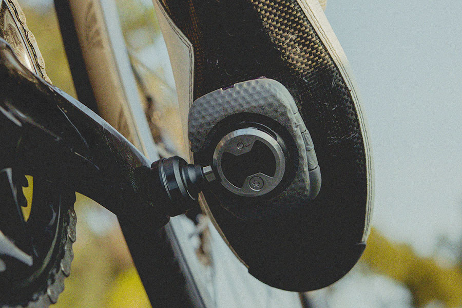 Wahoo Speedplay pedal and cleat engaged on a cycling shoe